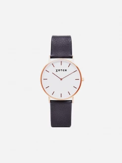 Votch Classic Watch With Rose Gold & White Dial | Dark Grey Vegan Leather Strap