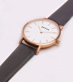Votch Petite Watch With Rose Gold & White Dial | Dark Grey Vegan Leather Strap Accessories