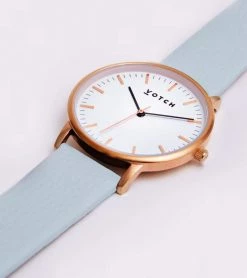 Votch Accessories Moment Watch With Rose Gold & White Dial | Light Blue Vegan Leather Strap