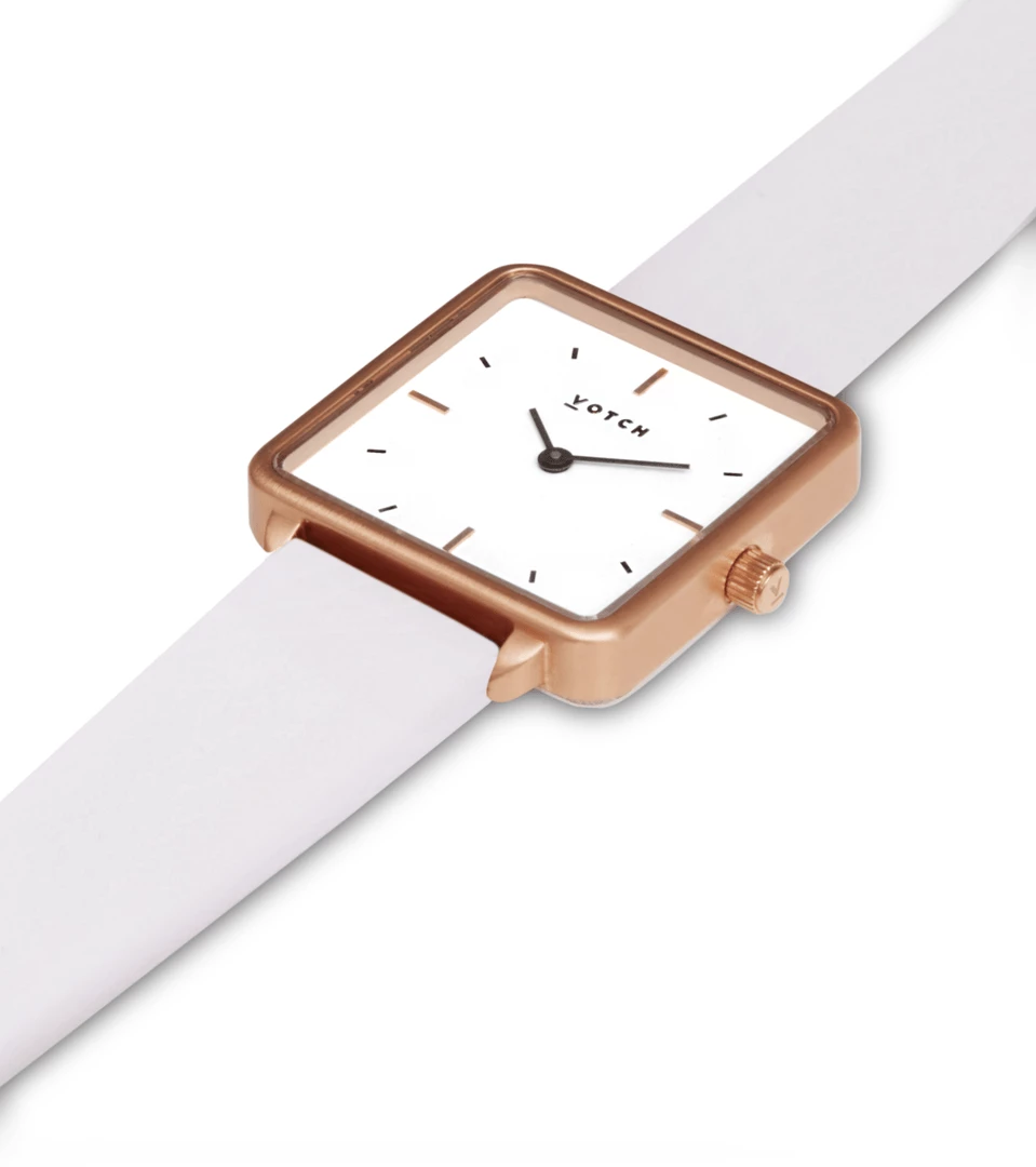 Votch Kindred Watch With Rose Gold & White Dial | Light Grey Vegan Leather Strap 5 Votch Kindred Watch With Rose Gold & White Dial | Light Grey Vegan Leather Strap