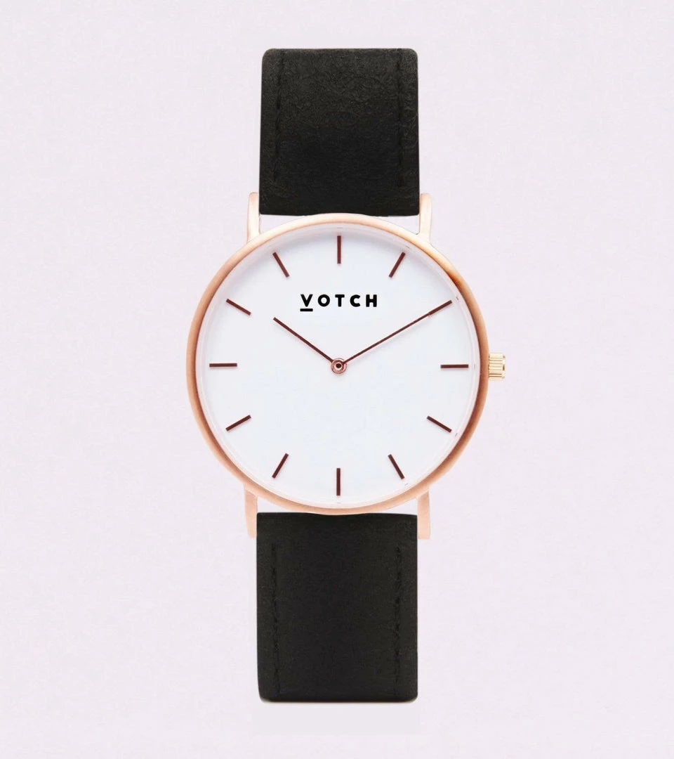 Votch Classic Watch With Rose Gold & White Dial | Black Piñatex Vegan Leather Strap 6 Votch Classic Watch With Rose Gold & White Dial | Black Piñatex Vegan Leather Strap
