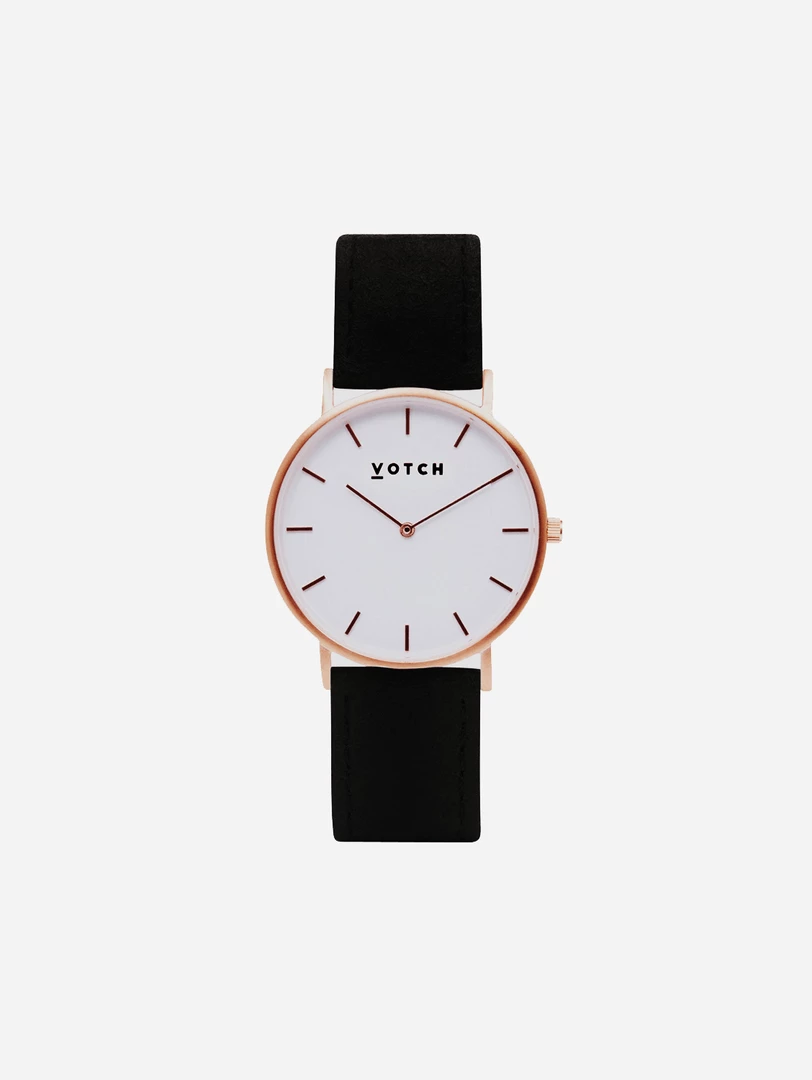 Votch Classic Watch With Rose Gold & White Dial | Black Piñatex Vegan Leather Strap 3 Votch Classic Watch With Rose Gold & White Dial | Black Piñatex Vegan Leather Strap