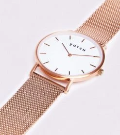Votch Classic Watch With Rose Gold & White Dial | Rose Gold Mesh Strap Accessories