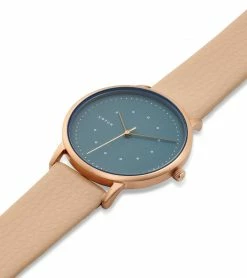Votch Accessories Lyka Watch With Rose Gold & Blue Dial | Sepia Vegan Leather Strap