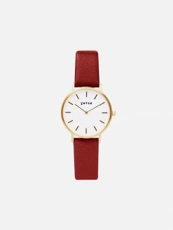 Votch Petite Watch With Gold & White Dial | Ruby Red Vegan Leather Strap Accessories