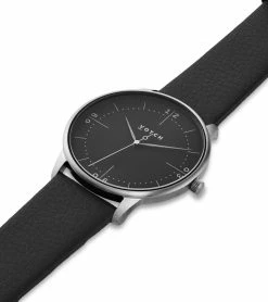 Votch Accessories Aalto Watch With Silver & Black Dial | Black Vegan Leather Strap