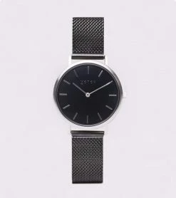 Votch Accessories Petite Watch With Silver & Black Dial | Black Mesh Strap