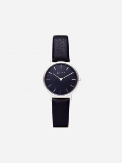Votch Petite Watch With Silver & Black Dial | Black Vegan Leather Strap Accessories