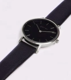 Votch Petite Watch With Silver & Black Dial | Black Vegan Leather Strap Accessories