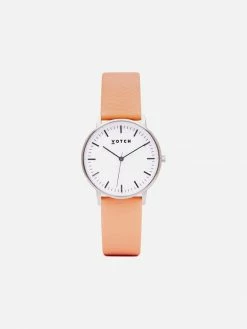 Votch Accessories Moment Watch With Silver & White Dial | Coral Vegan Leather Strap