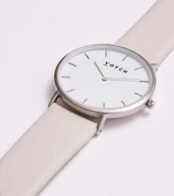 Votch Classic Watch With Silver & White Dial | Light Grey Vegan Leather Strap Accessories