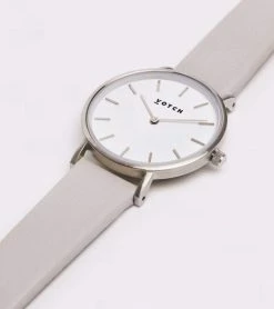 Votch Petite Watch With Silver & White Dial | Light Grey Vegan Leather Strap Accessories