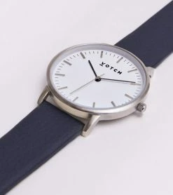 Votch Moment Watch With Silver & White Dial | Navy Vegan Leather Strap Accessories