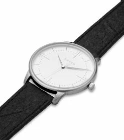 Votch Aalto Watch With Silver & White Dial | Black Piñatex Vegan Leather Strap