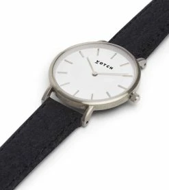 Votch Accessories Petite Watch With Silver & White Dial | Black Piñatex Vegan Leather Strap