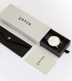 Votch Accessories Petite Watch With Silver & White Dial | Black Piñatex Vegan Leather Strap