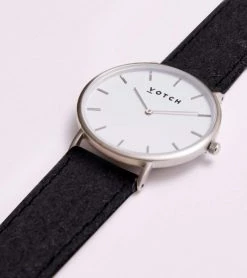Votch Accessories Classic Watch With Silver & White Dial | Black Piñatex Vegan Leather Strap