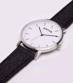 Votch Moment Watch With Silver & White Dial | Black Piñatex Vegan Leather Strap Accessories