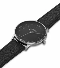 Votch Accessories Aalto Watch With Silver & Black Dial | Black Piñatex Vegan Leather Strap