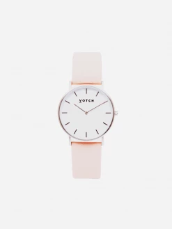 Votch Accessories Classic Watch With Silver & White Dial | Pink Vegan Leather Strap