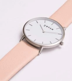 Votch Accessories Classic Watch With Silver & White Dial | Pink Vegan Leather Strap