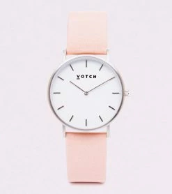 Votch Accessories Classic Watch With Silver & White Dial | Pink Vegan Leather Strap