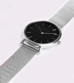 Votch Accessories Petite Watch With Silver & Black Dial | Silver Mesh Strap
