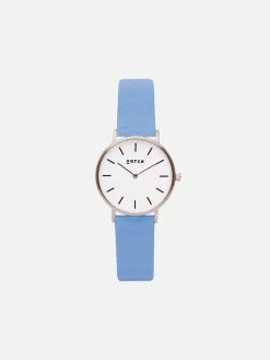 Votch Petite Watch With Silver & White Dial | Sky Blue Vegan Leather Strap Accessories