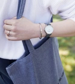 Votch Petite Watch With Silver & White Dial | Slate Grey Vegan Leather Strap