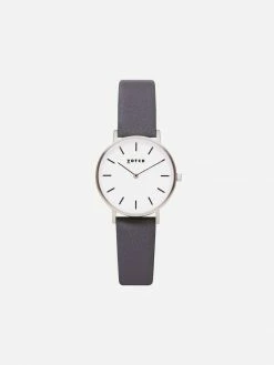 Votch Petite Watch With Silver & White Dial | Slate Grey Vegan Leather Strap