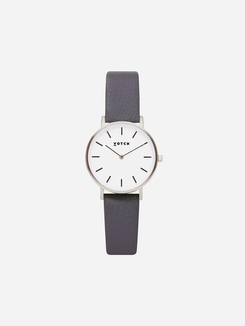 Votch Petite Watch With Silver & White Dial | Slate Grey Vegan Leather Strap 3 Votch Petite Watch With Silver & White Dial | Slate Grey Vegan Leather Strap