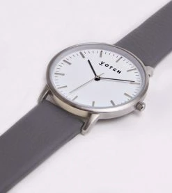 Votch Accessories Moment Watch With Silver & White Dial | Slate Grey Vegan Leather Strap