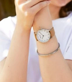 Votch Moment Watch With Silver & White Dial | Tan Vegan Leather Strap Accessories