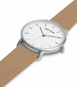 Votch Moment Watch With Silver & White Dial | Tan Vegan Leather Strap Accessories