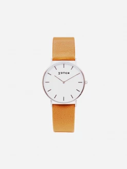 Votch Accessories Classic Watch With Silver & White Dial | Tan Vegan Leather Strap