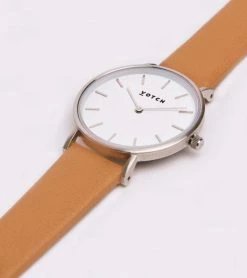 Votch Petite Watch With Silver & White Dial | Tan Vegan Leather Strap Accessories
