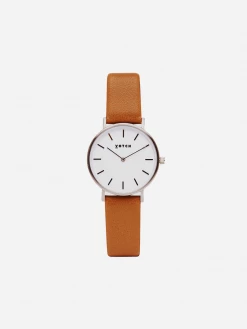 Votch Petite Watch With Silver & White Dial | Tan Vegan Leather Strap Accessories
