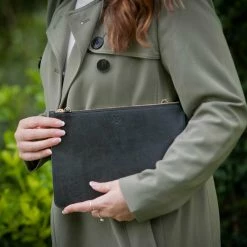 Watson & Wolfe Clutch Bags Camden Vegan Leather Crossbody Clutch | Black & Cobalt