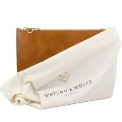 Watson & Wolfe Camden Vegan Leather Crossbody Clutch | Cognac & Emerald Bags