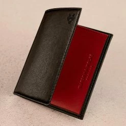 Watson & Wolfe Accessories Vegan Leather RFID Protective Card Wallet With Notes Pocket | Black & Red