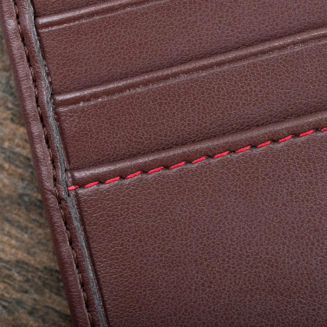 Watson & Wolfe Accessories Vegan Leather RFID Protective Wallet With Coin Pocket | Chestnut Brown & Red 7 Watson & Wolfe Accessories Vegan Leather RFID Protective Wallet With Coin Pocket | Chestnut Brown & Red