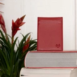 Watson & Wolfe Accessories Slim Vegan Leather RFID Protective Card Holder | Red Bark