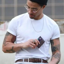 Watson & Wolfe Slim Vegan Leather RFID Protective Card Holder | Chestnut Brown Accessories