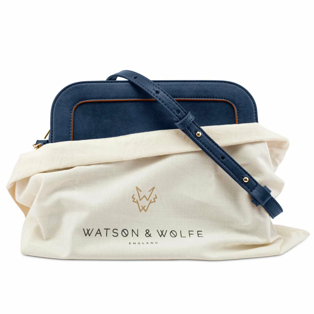 Watson & Wolfe Women's Vegan Gifts The Wilton Vegan Leather Crossbody Bag | Navy & Orange 6 Watson & Wolfe Women's Vegan Gifts The Wilton Vegan Leather Crossbody Bag | Navy & Orange