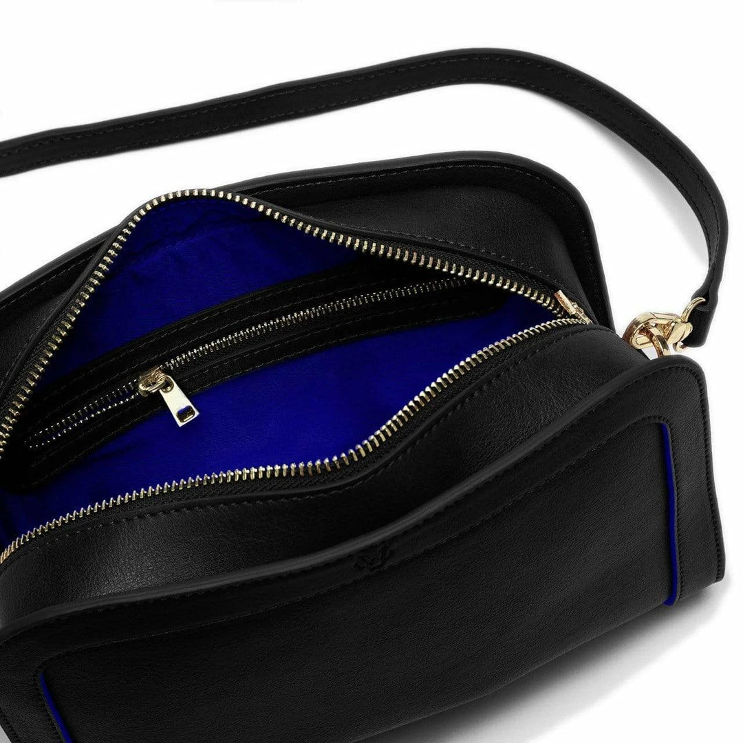 Watson & Wolfe Bags The Wilton Vegan Leather Crossbody Bag | Black & Cobalt Blue 4 Watson & Wolfe Bags The Wilton Vegan Leather Crossbody Bag | Black & Cobalt Blue