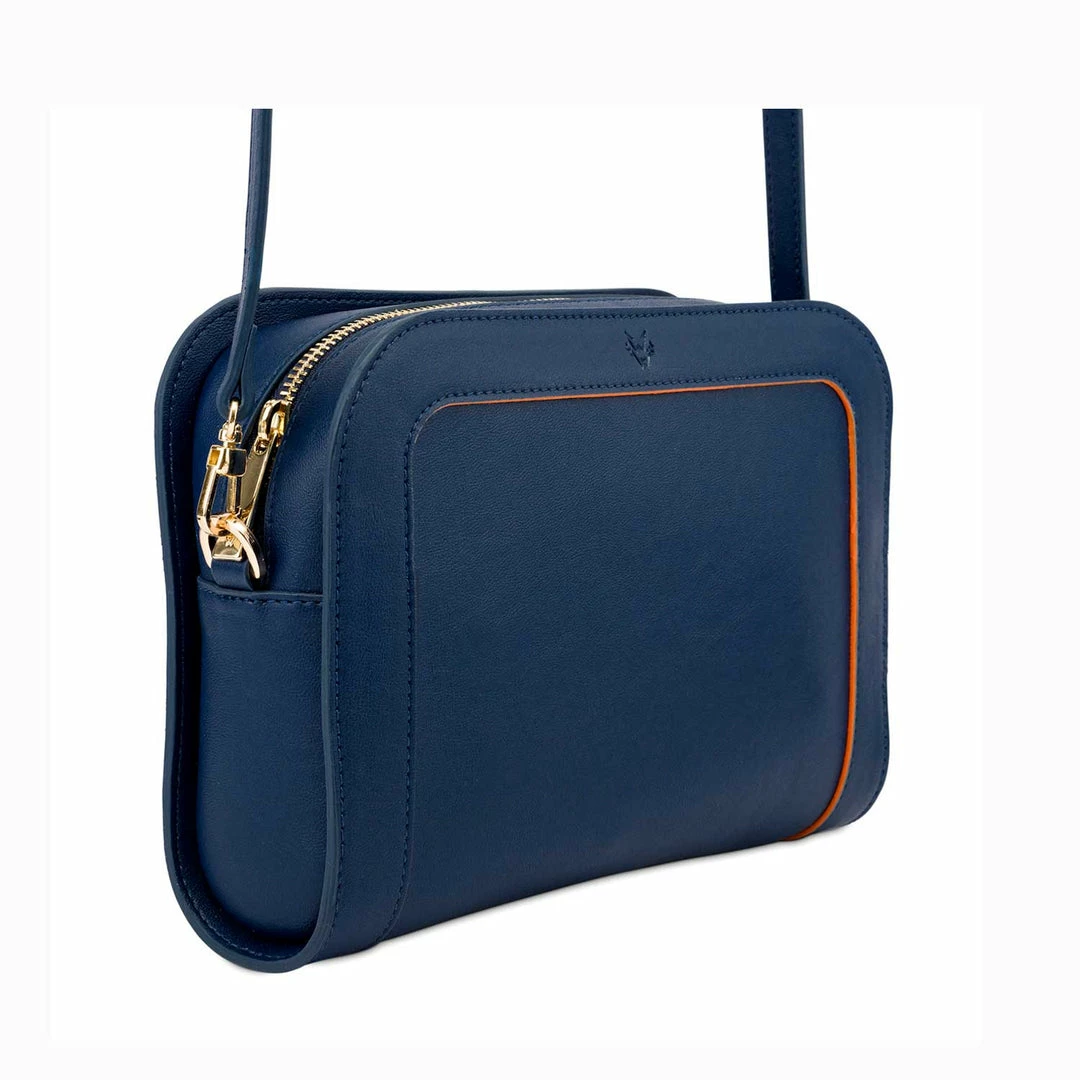 Watson & Wolfe Women's Vegan Gifts The Wilton Vegan Leather Crossbody Bag | Navy & Orange 4 Watson & Wolfe Women's Vegan Gifts The Wilton Vegan Leather Crossbody Bag | Navy & Orange