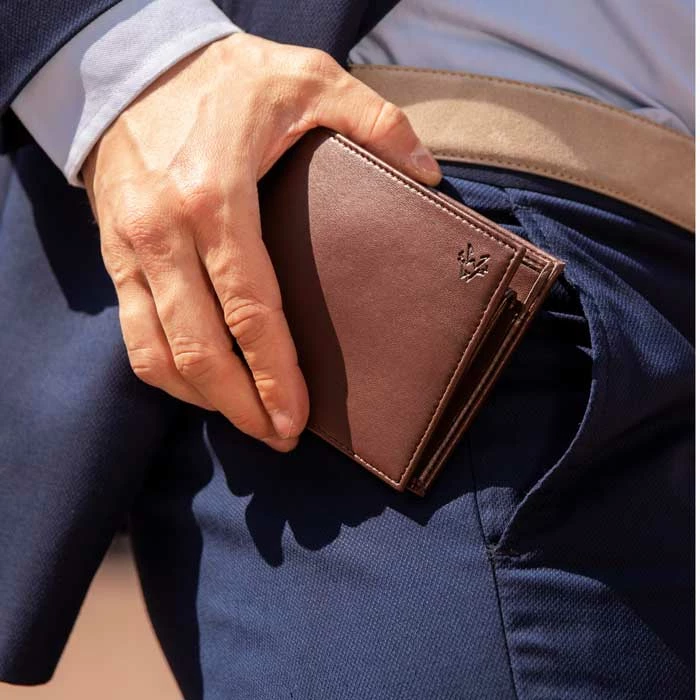 Watson & Wolfe Vegan Leather RFID Protective Wallet With Coin Pocket | Chestnut Brown & Cobalt Blue Accessories 5 Watson & Wolfe Vegan Leather RFID Protective Wallet With Coin Pocket | Chestnut Brown & Cobalt Blue Accessories