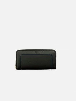Watson & Wolfe Accessories Wilton Vegan Leather Zipped Purse Wallet | Black & Cobalt Blue