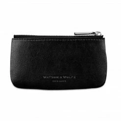 Watson & Wolfe Accessories Zipped Vegan Leather RFID Protective Card, Coin & Key Case | Black
