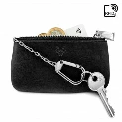 Watson & Wolfe Accessories Zipped Vegan Leather RFID Protective Card, Coin & Key Case | Black